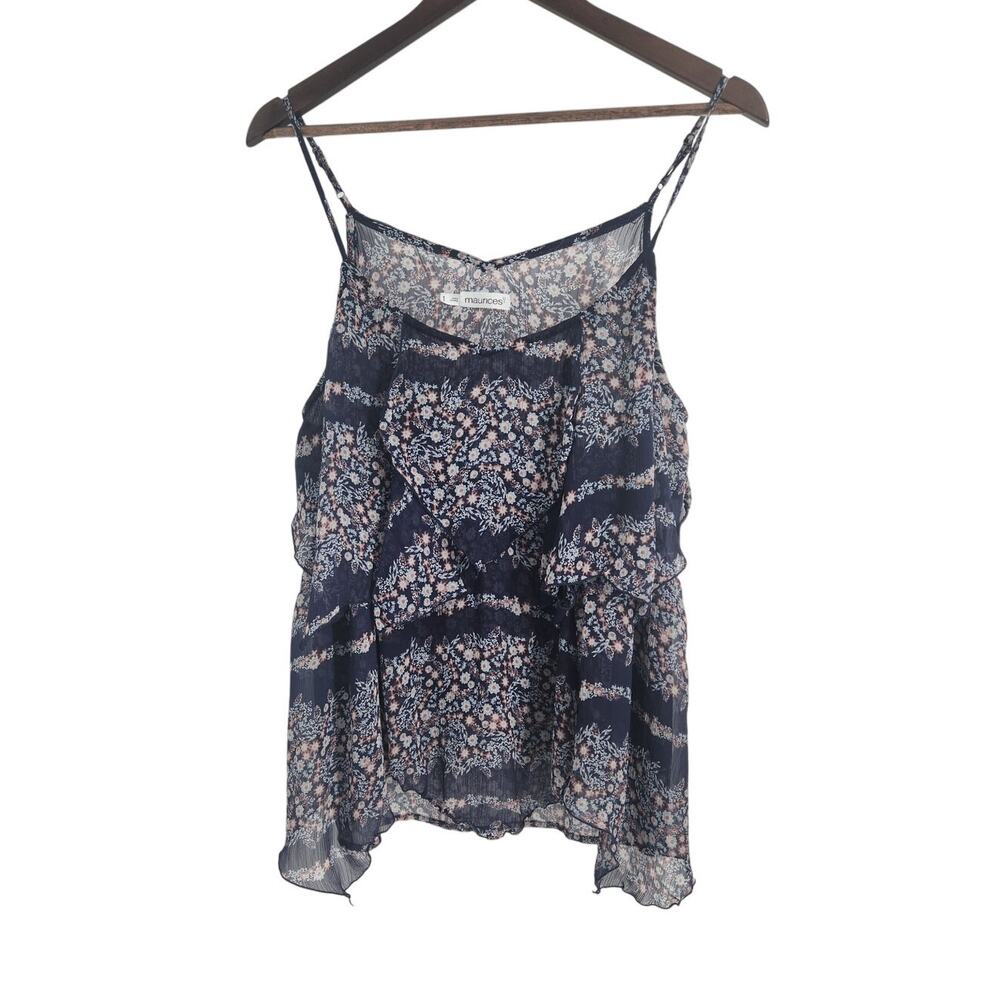 Maurices Navy Blue Floral Tank Top - Women's Size 1X